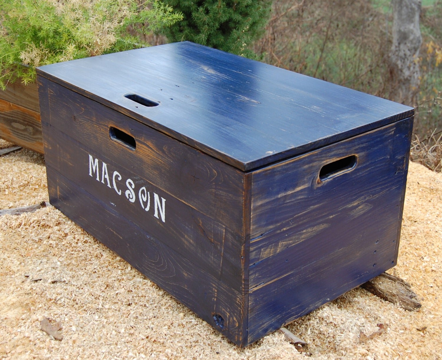 distressed wood toy chest