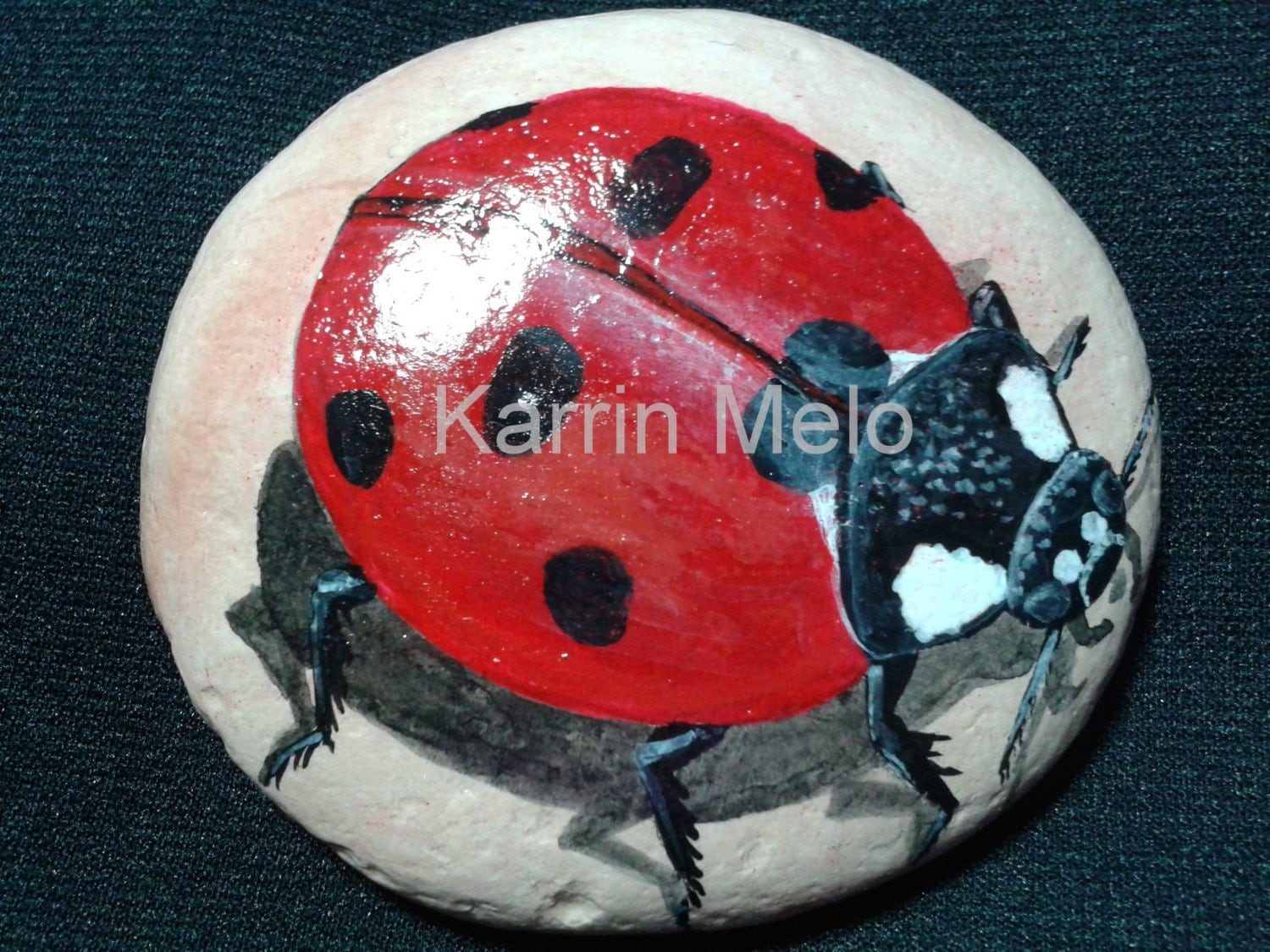 Hand Painted Ladybug Stone Rock Art Garden Stone Yard