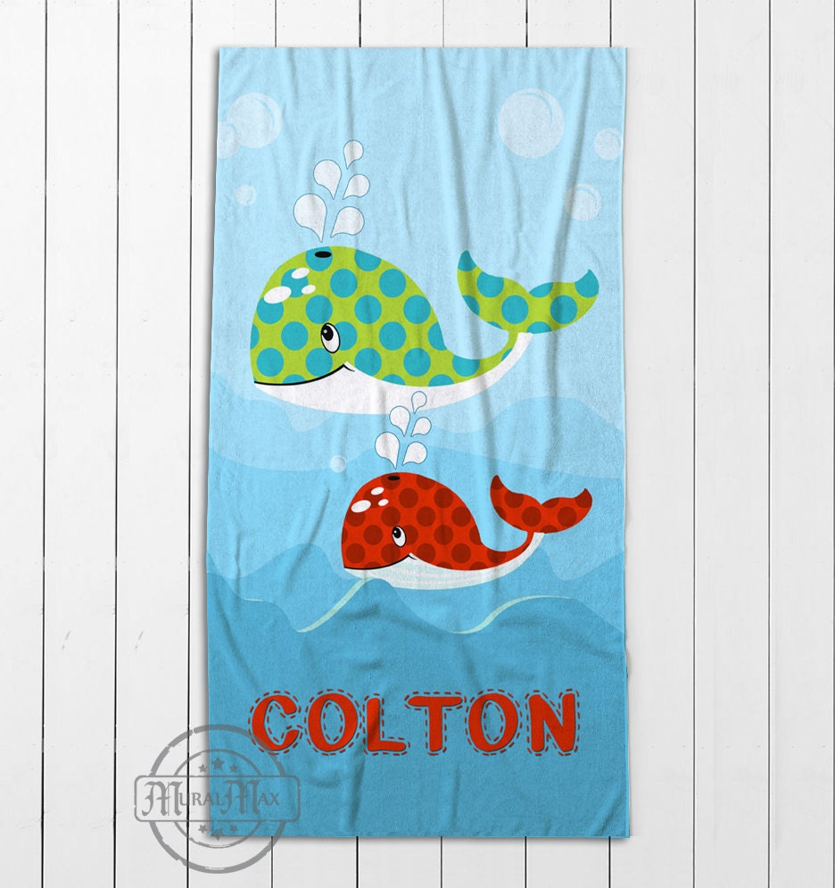 Personalized beach towels for children Whale beach by MuralMAX