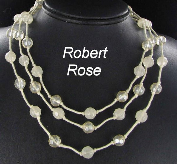 Robert Rose signed 3 row multi strand glass neckalce hand