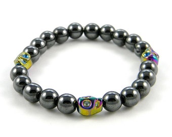 Hematite Day of the Dead Skull Bracelet (Dia De Los Muertos - All Saints Day)