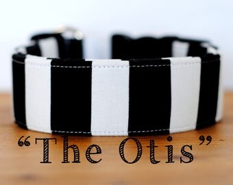 Modern Black & White Striped Dog Collar "The Otis"