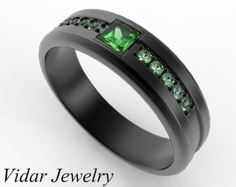 princess cut emerald black gold wedding band for menmens wedding bandunique wedding - Mens Unique Wedding Ring princess cut emerald black gold wedding band for menmens wedding bandunique wedding - Mens Unique Wedding Ring