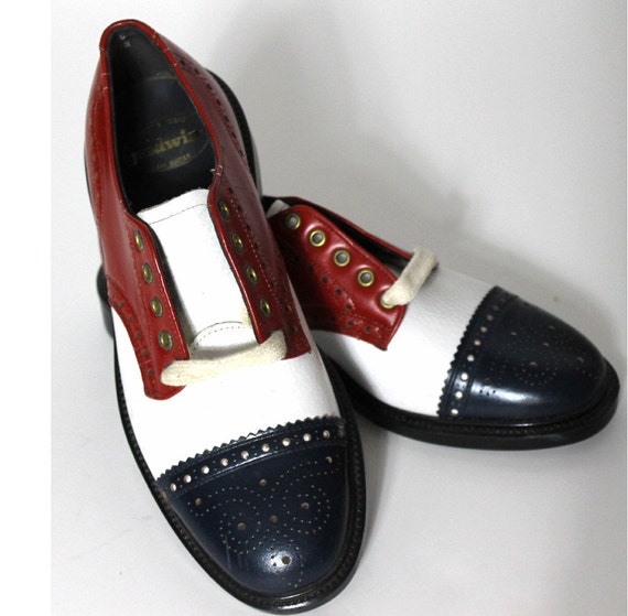 Vintage 1970s Shoes Red White Blue Shoes Mens Shoes Saddle