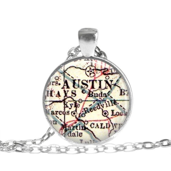 Austin Texas Map necklace pendant charm Austin