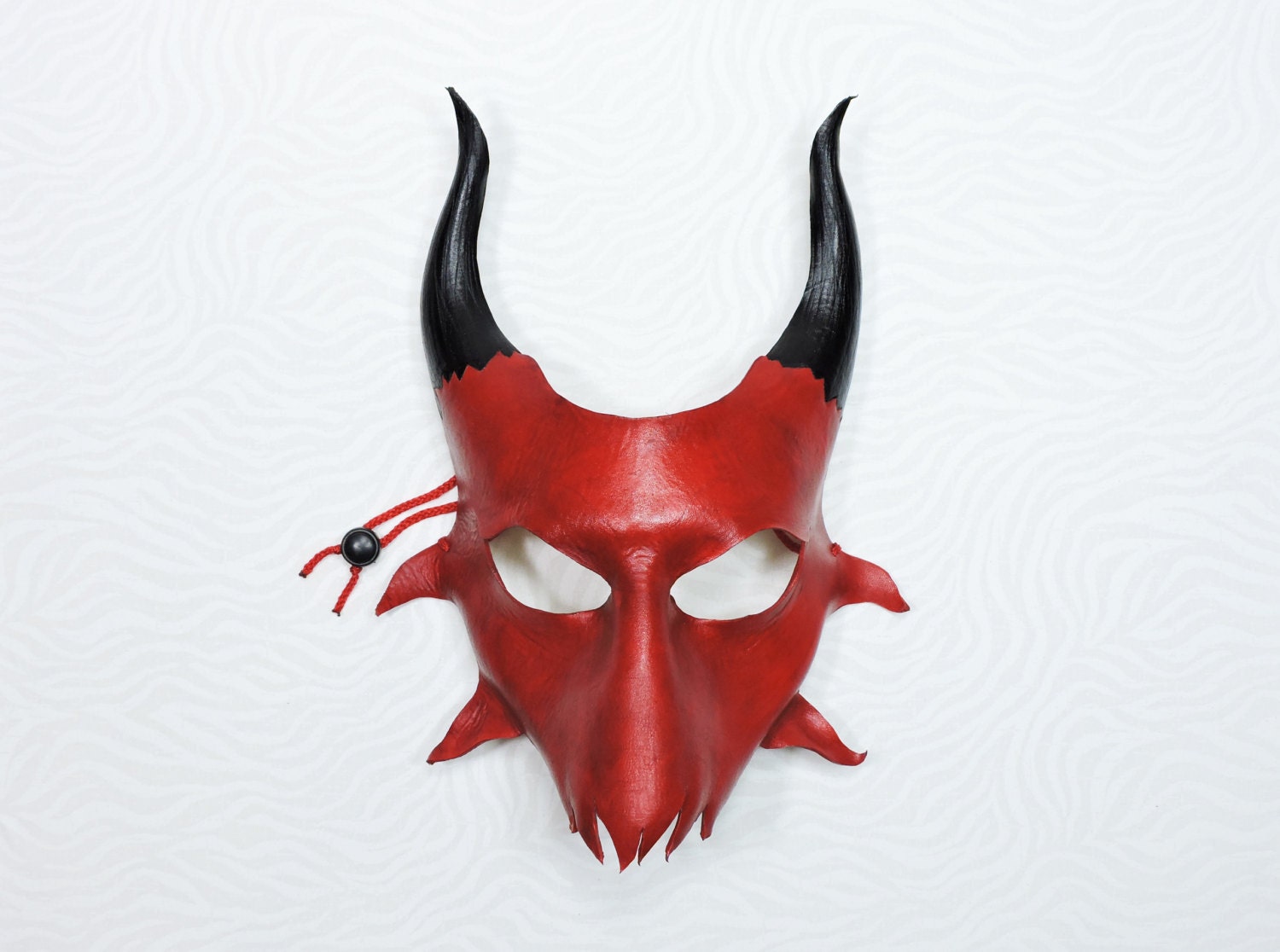 Red Devil Mask With Black Horns Leather By Hallowedhauntings 8764