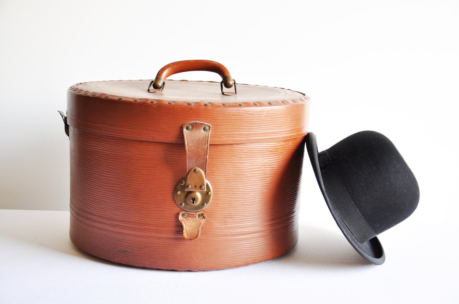 Early 1900's Leather Hat Box Antique Luggage by thelittlebiker