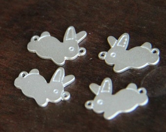 6 pcs of two loop brass bunny charm connector-1124-matte silver