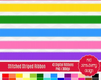 75% OFF Sale - Striped Ribbon Clip Art - 42 Digital Clip Art - Instant Download - PNG (CA116)
