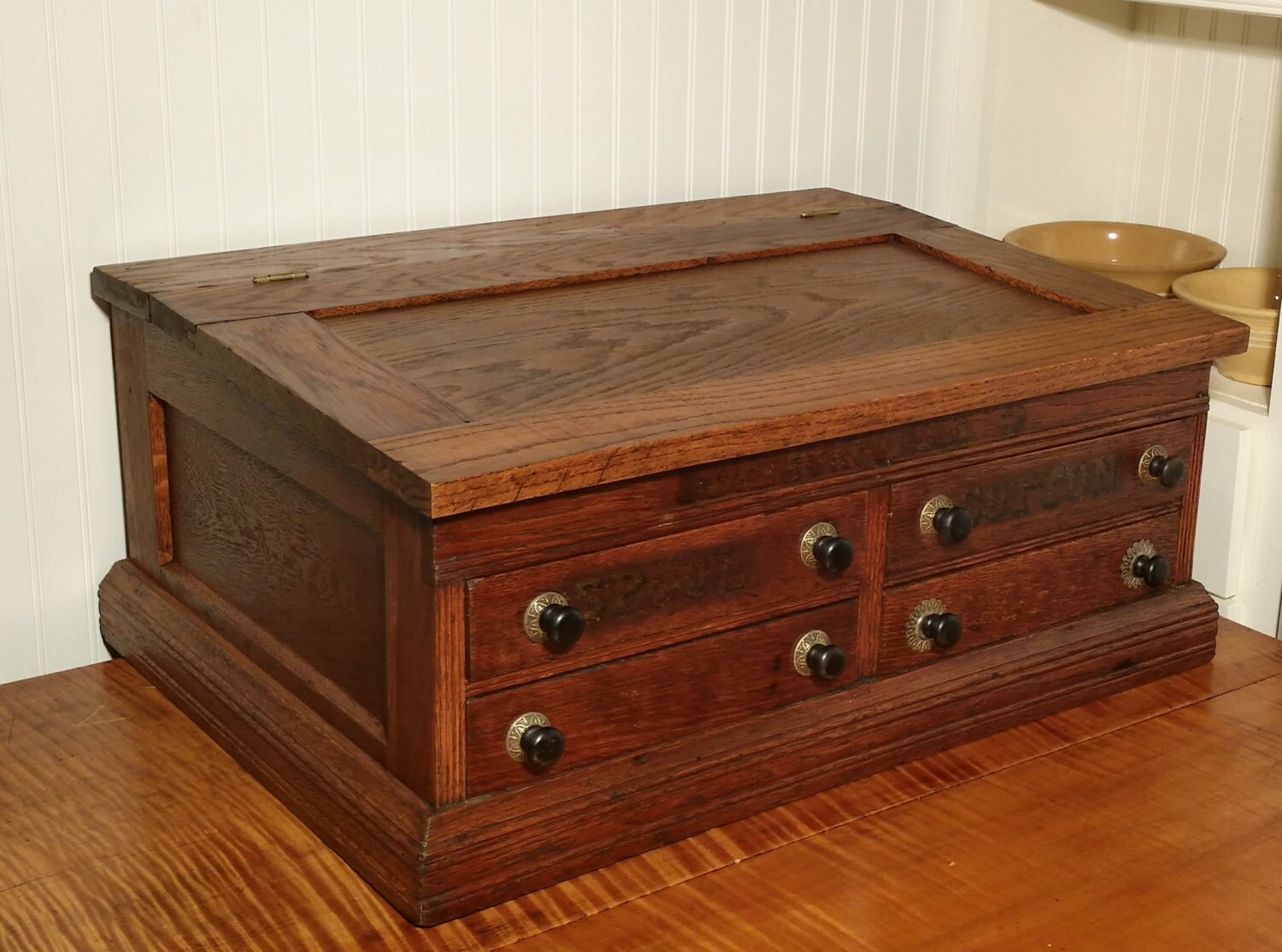 Antique Oak Spool Country Store Display Desk made by