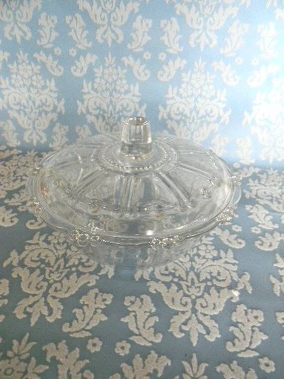 vintage clear crystal like candy dish with lid by snugsnuggery