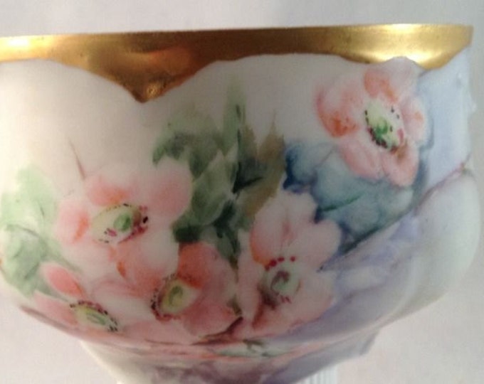 Antique Early Silesia Fine Bone China Hand Painted Tea Cup Flowers Gold Accents