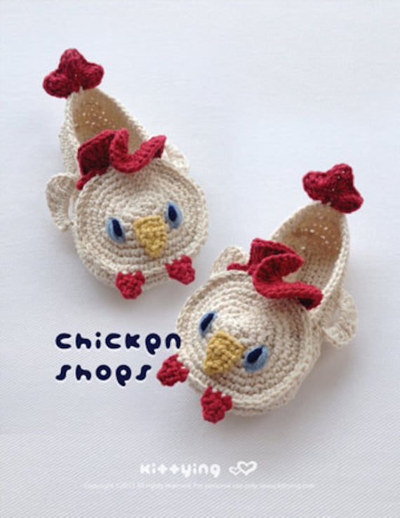 Chicken Rooster Cockerel Cock Toddler Booties Crochet PATTERN, Size 4, 6, 7, 8, 9 - Crochet PATTERN- Chart & Written Pattern