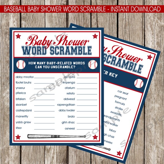 Baseball Baby Shower Word Scramble Game DIY Printable