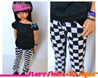 BJD MSD 1/4 Doll Clothing - Checked Boot Cut Pants