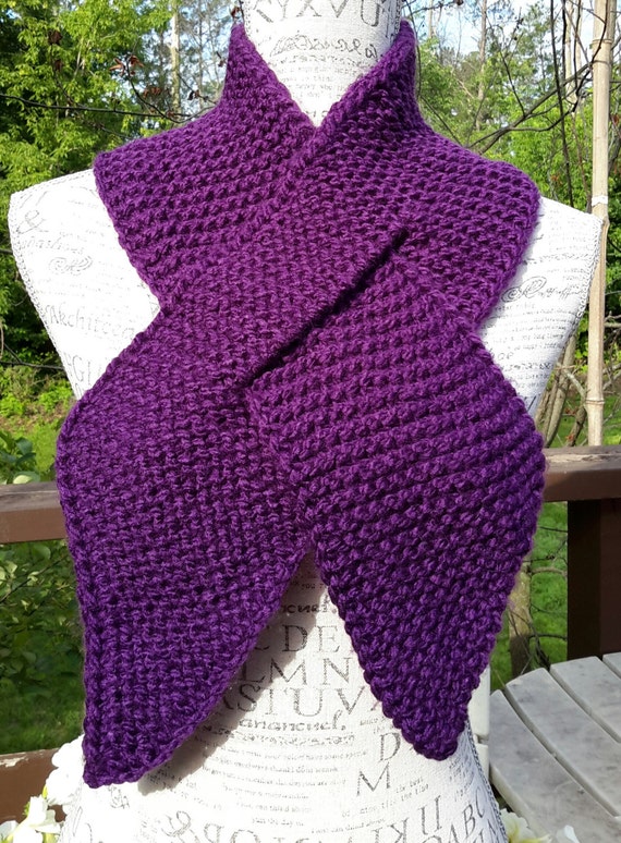 Knit dark Purple Cancer Ribbon scarf. Lymphoma. Cancer by BeadGs