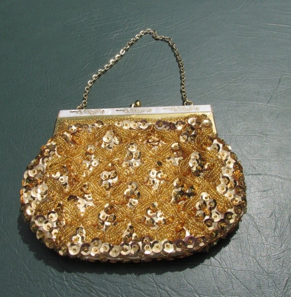 Vintage Gold Bead and Sequin Purse Made in Hong Kong