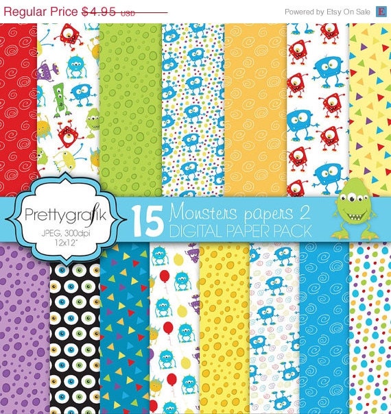 80% OFF SALE monster digital paper, commercial use, scrapbook papers, background - PS587 Il_570xn