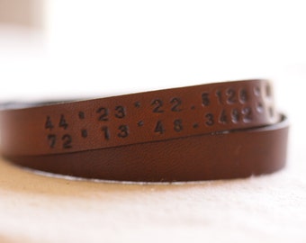 Latitude Longitude Leather Bracelet// Mens bracelet // Womens Bracelet// message bracelet//Leather wrap bracelet //Personalized Bracelet