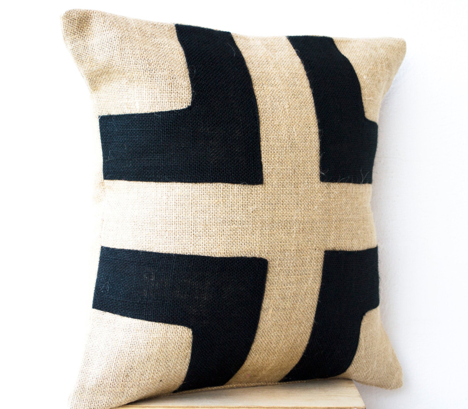 Burlap Pillow Natural burlap with black burlap by AmoreBeaute