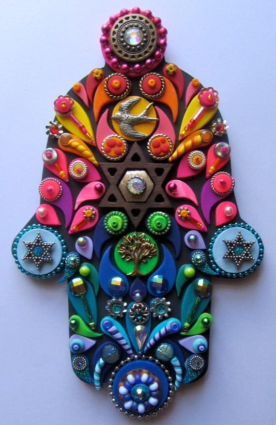 Judaica Art Embellished Hamsa Jewish Wall Art Decor Hand