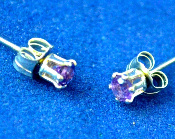 Amethyst Earrings, Petite 3mm Round, Natural, Set in Sterling Silver E327