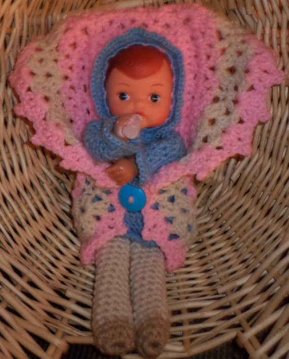 Crocheted Blanket BOTTLE BABY DOLL With Blanket attached