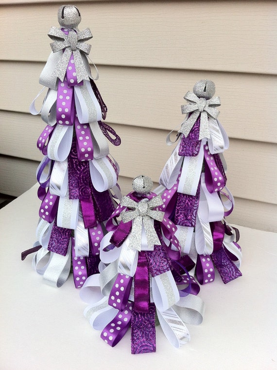 Items similar to purple white silver Christmas ribbon tree ...