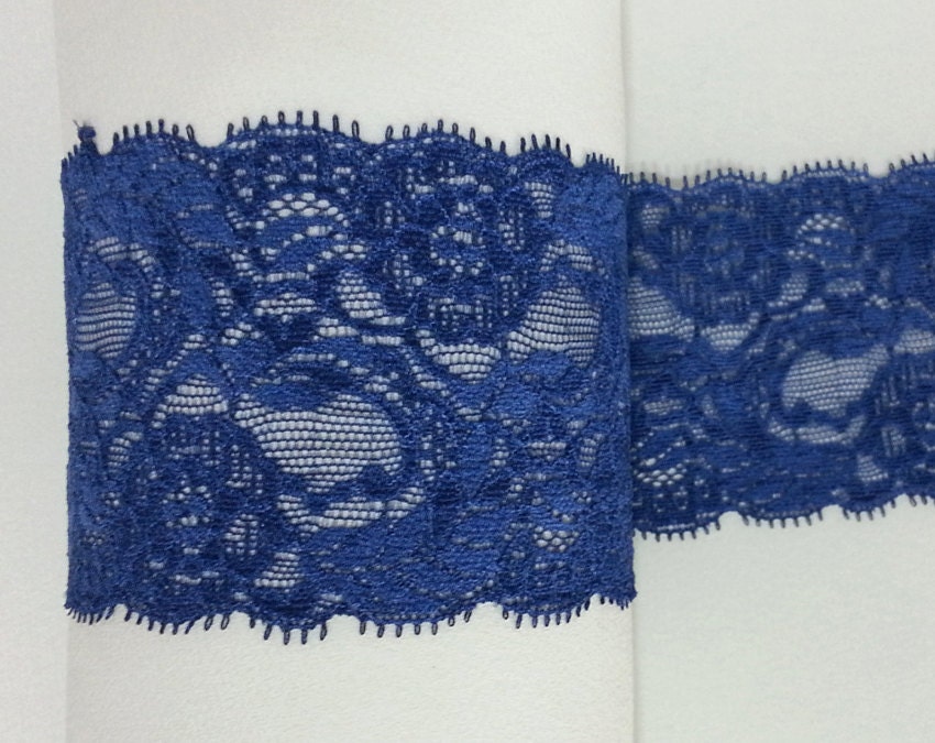 Stretch Lace Trim 1yd Navy Blue Elastic Floral Lace for