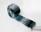 Green White Black and Grey Stripe Accordian Stretchy Scarf Hand Knitted 3.5in by 6ft