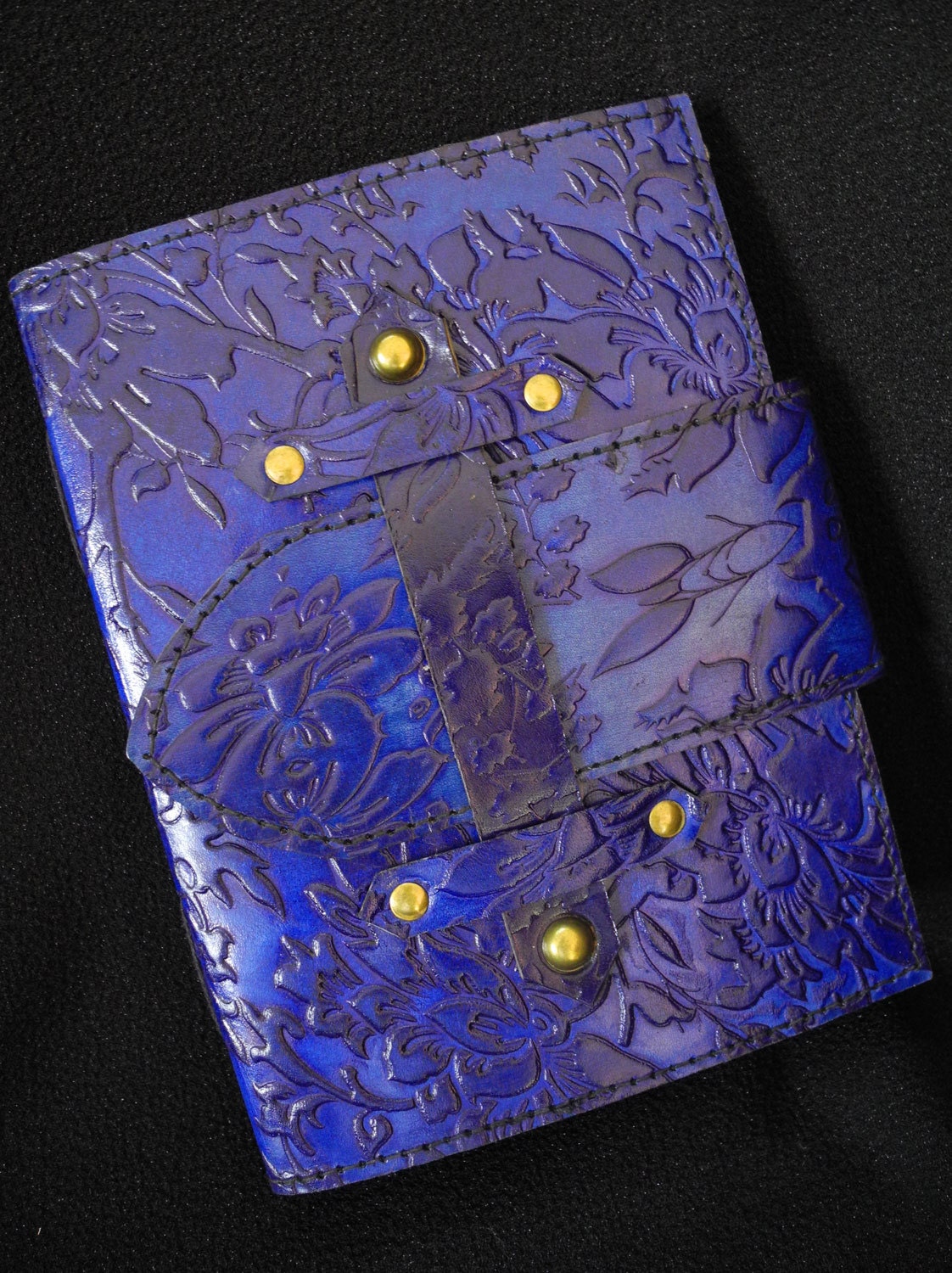 Handmade Blue Leather Journal Pages of DECKLED by DiaryShop