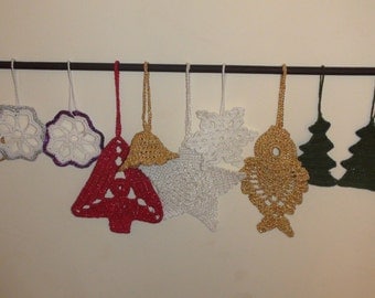 Crocheted Christmas tree decorations.Handmade christmas decorations.