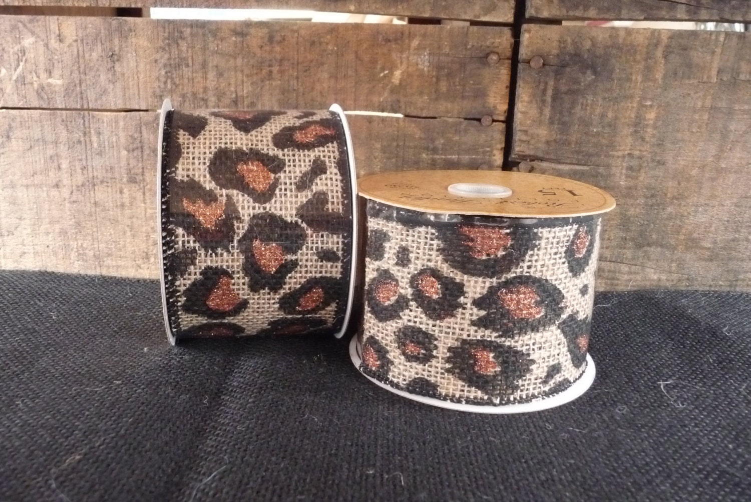 Leopard Animal Print Burlap Wire Edge Ribbon 2 1/2 SPOOL