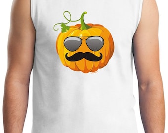 Aviators and Mustache Jack O'Lantern Halloween Sleeveless T-Shirt 2700 - HW-129