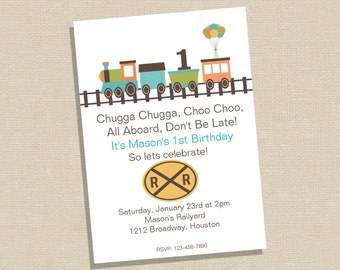 Birthday Invitation - Train Birthday Invitation - Choo Choo Birthday Party - Train Party Invitation - All Aboard Birthday Party