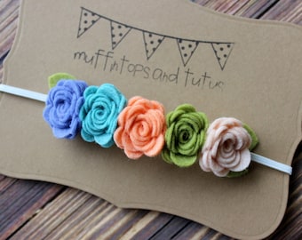 Felt flower garland headband - felt flower headband - newborn/baby/toddler headband - photo prop