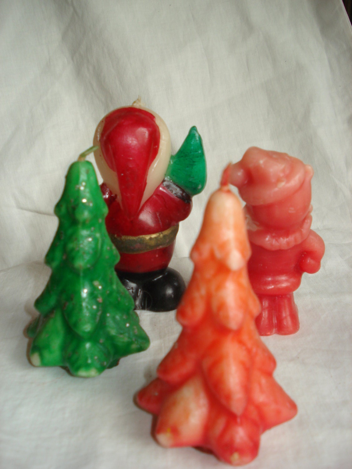 Vintage Wax Christmas Candle Figurines 1950's Two Santas
