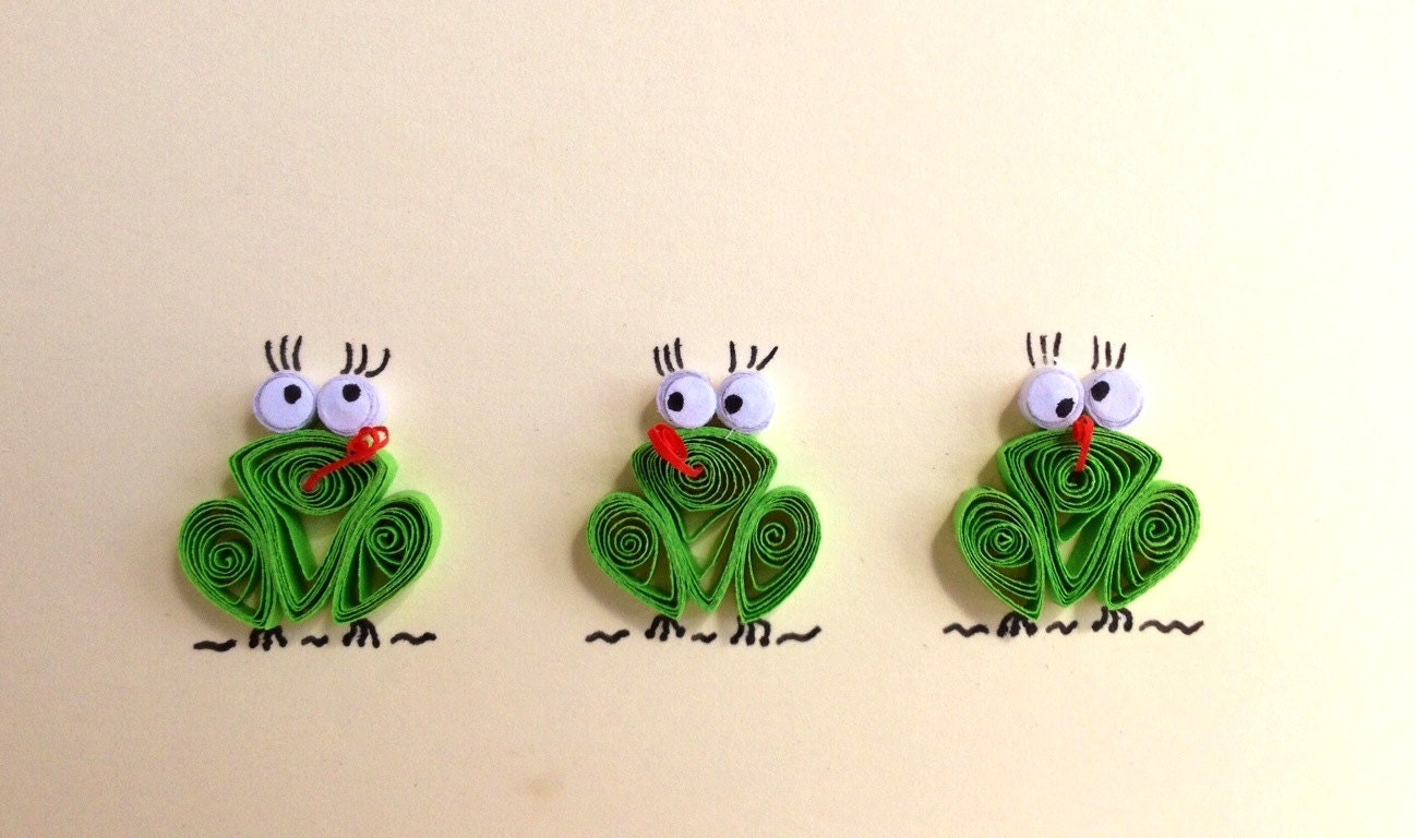 Green Frogs Card Quilled Frogs Card Blank Card Quilled Art