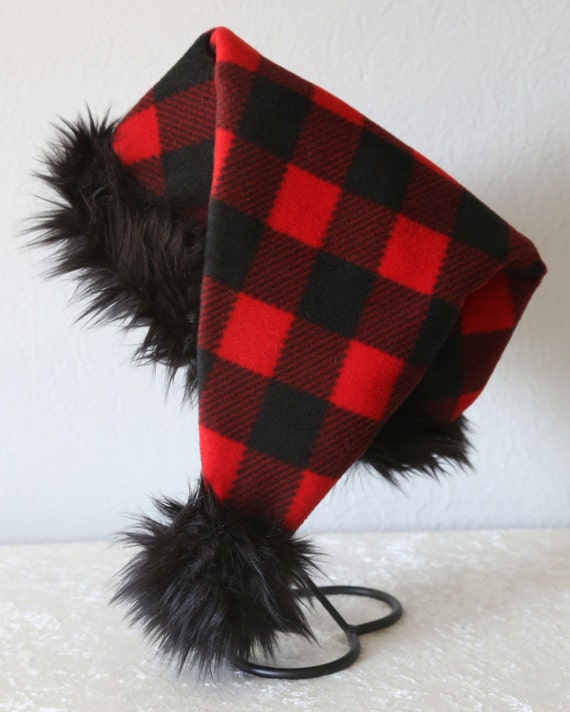santa hat lumberjack black red and black plaid with black santa hat lumberjack black red and black plaid with black