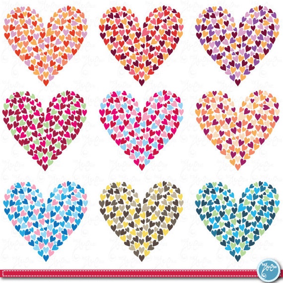 Digital Love Clipart,Wedding clipart,Hearts clipart,Valentine's Day,Love clipart, Hearts Shape Wd012 Personal and Commercial Use. Il_570xn