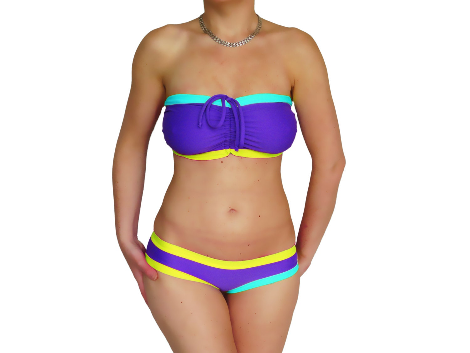 Purple colorful swimsuit plus size swimwear bandeau by