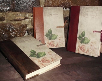 Italian handmade leather and canvas journal - Romantic model - My memories