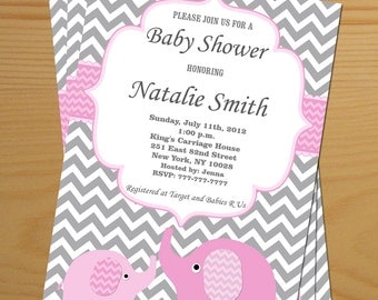 Baby Shower Invitation Elephant Baby Shower Invitation Girl Baby Shower Invitation Editable (82v) -Free Thank You Card - Instant Download