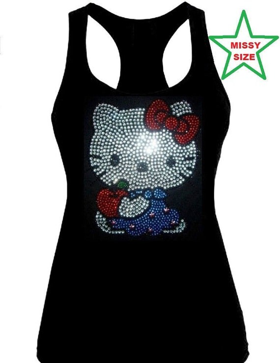 New Rhinestone Hello Kitty Racer Back Tank Top by BlingShirtWorld