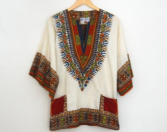 70s Dashiki Shirt/ Boho Shirt/ 1970s Hippie Shirt/ Women's Size Medium