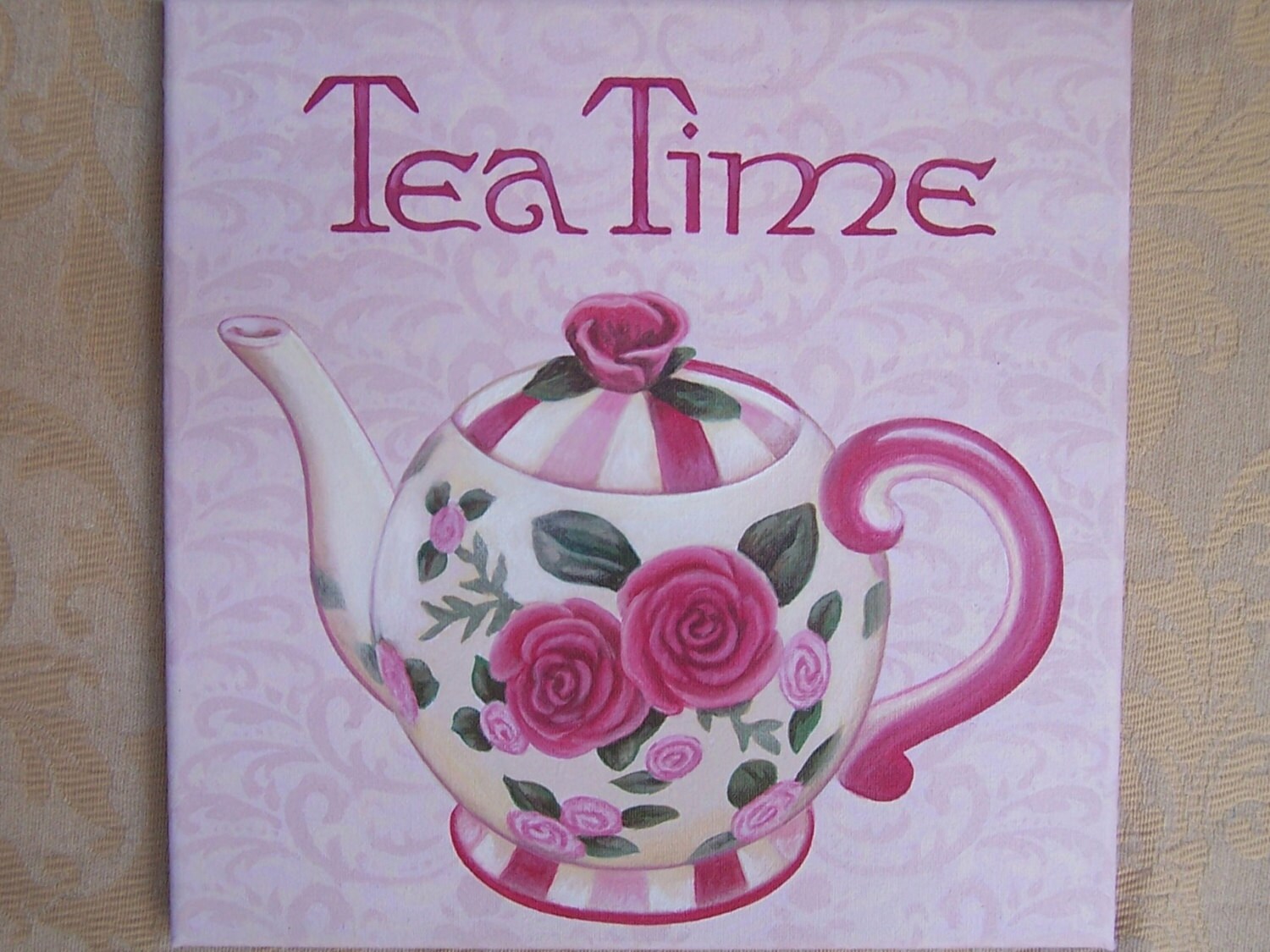 Tea Time original painting acrylic teapot canvas kitchen