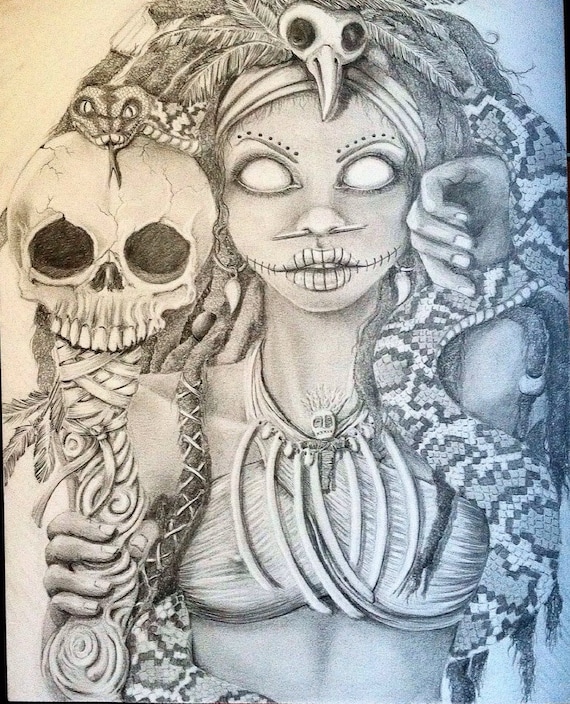 Voodoo Priestess pencil drawing print