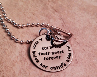 Beautiful hand stamped mother's necklace with open heart charm