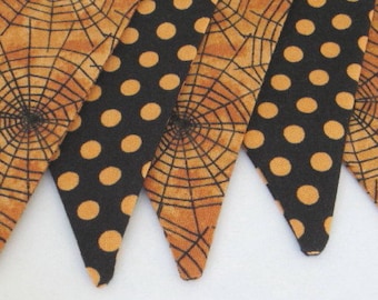 Halloween bunting, spiderwebs and polka dots, Halloween banner, Halloween decor, pale orange and black, reusable party banner, Halloween