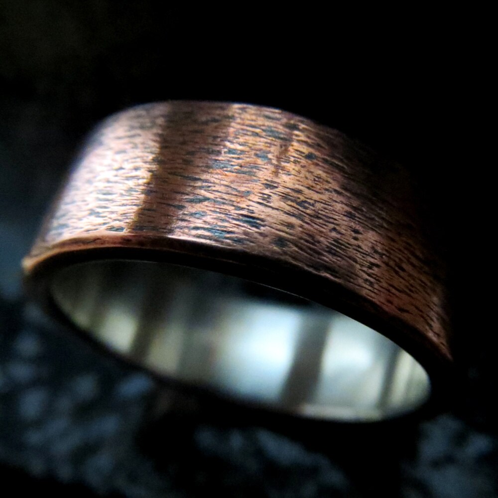 hammered pipe style wedding rings